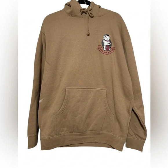 Kyoto Happy Astronaut Cat Adult Tan Hoodie Size Medium - Picture 2 of 6